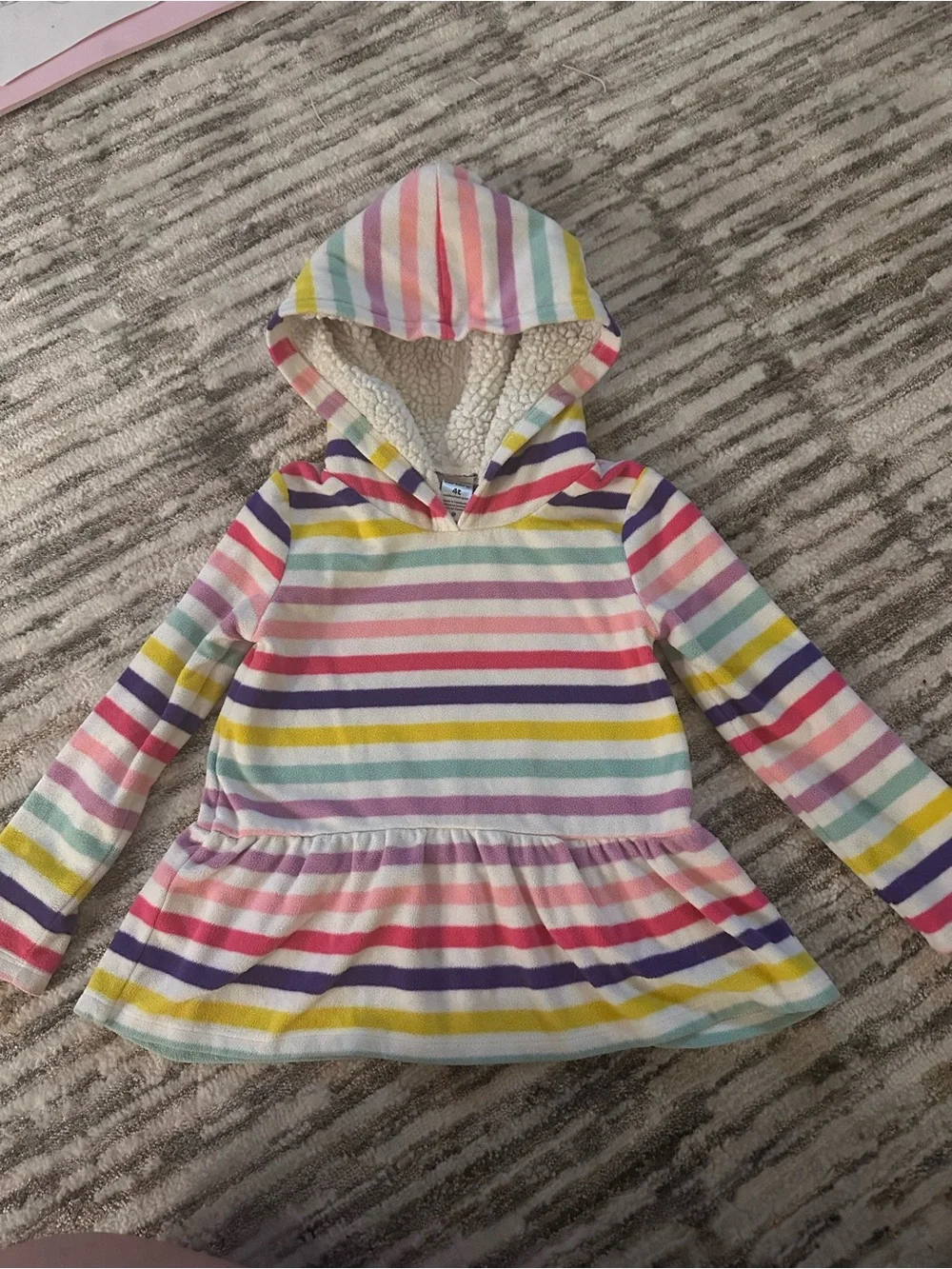 Carter's Set of Plush Hooded Pullover in Dusty Rose and Colorful Stripes - 4T